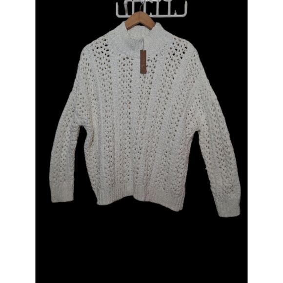 Hello Nite X Revolve Cream Chunky Cable Knit Mock Neck Sweater Size S NWT - Picture 1 of 10